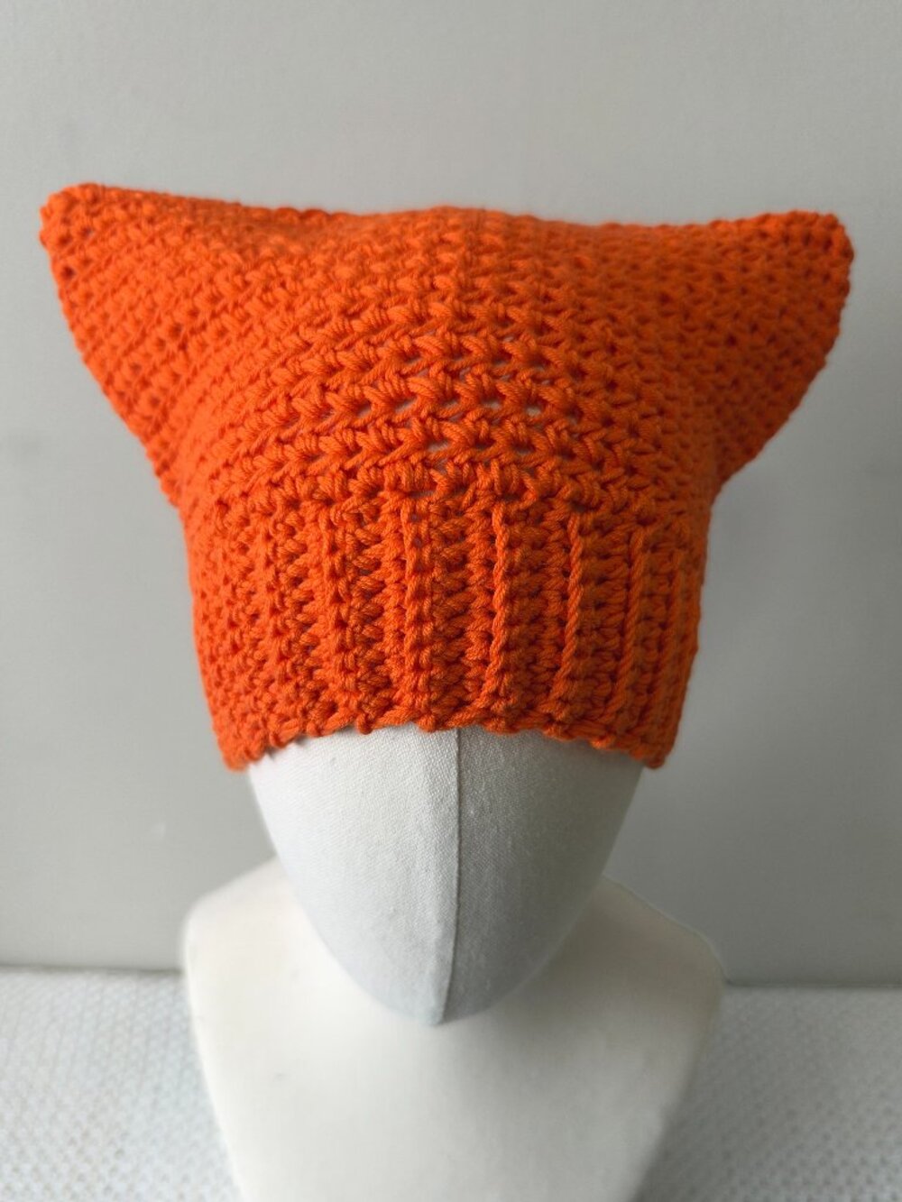 Handmade Crochet Bright Orange Cat Ear Hat